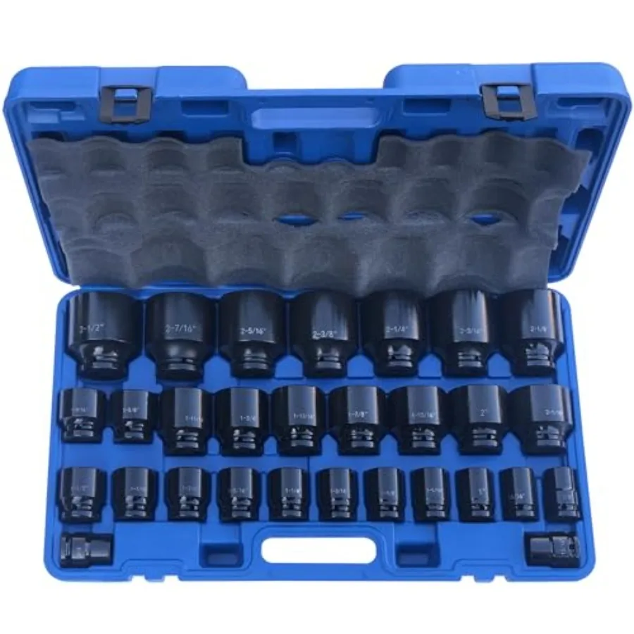 29 Pieces Impact Socket Set 3/4-Inch Drive Standard SAE 3/4 inch to 2-1/2 inch CR-V Alloy Steel 6-Point Sockets with a Storage
29 Pieces Impact Socket Set 3/4-Inch Drive Standard SAE 3/4 inch to 2-1/2 inch CR-V Alloy Steel 6-Point Sockets with a Storage