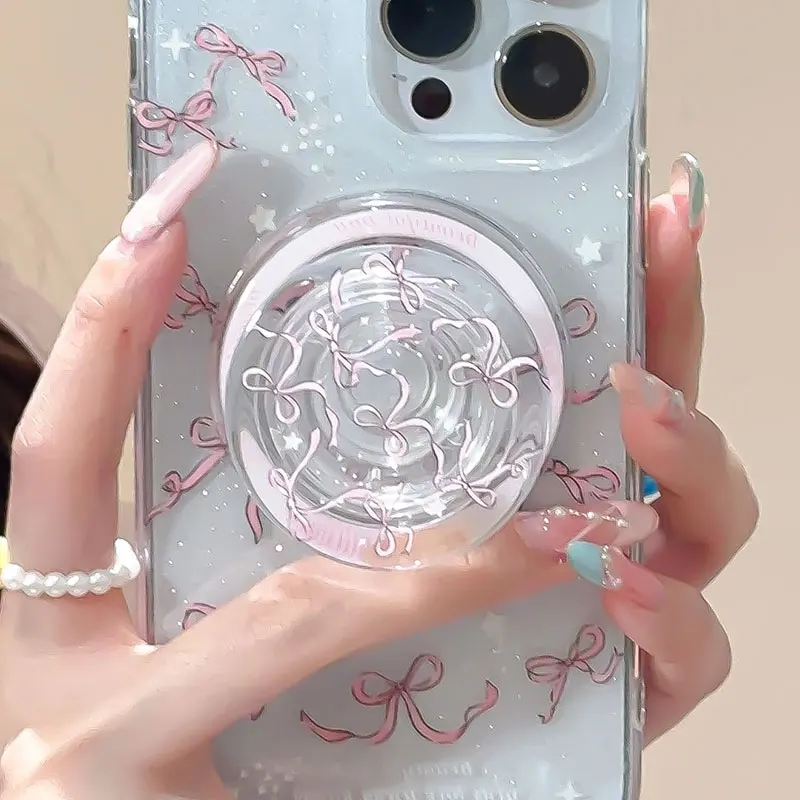 Ins корейская мода с бантом для девочек, розовая лента, прозрачная для Magsafe, магнитный держатель Griptok, кронштейн для пальцев, подставка, поддержка Caqa 
Ins корейская мода с бантом для девочек, розовая лента, прозрачная для Magsafe, магнитный держатель Griptok, кронштейн для пальцев, подставка, поддержка Caqa