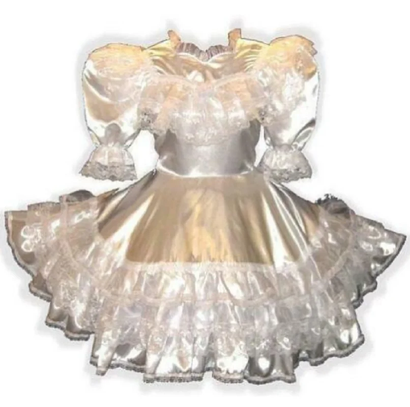 French Hot Selling Sissy White Satin Ruffle Longitudinal Bubble Sleeve Adult Baby Maid Dress Custom
French Hot Selling Sissy White Satin Ruffle Longitudinal Bubble Sleeve Adult Baby Maid Dress Custom