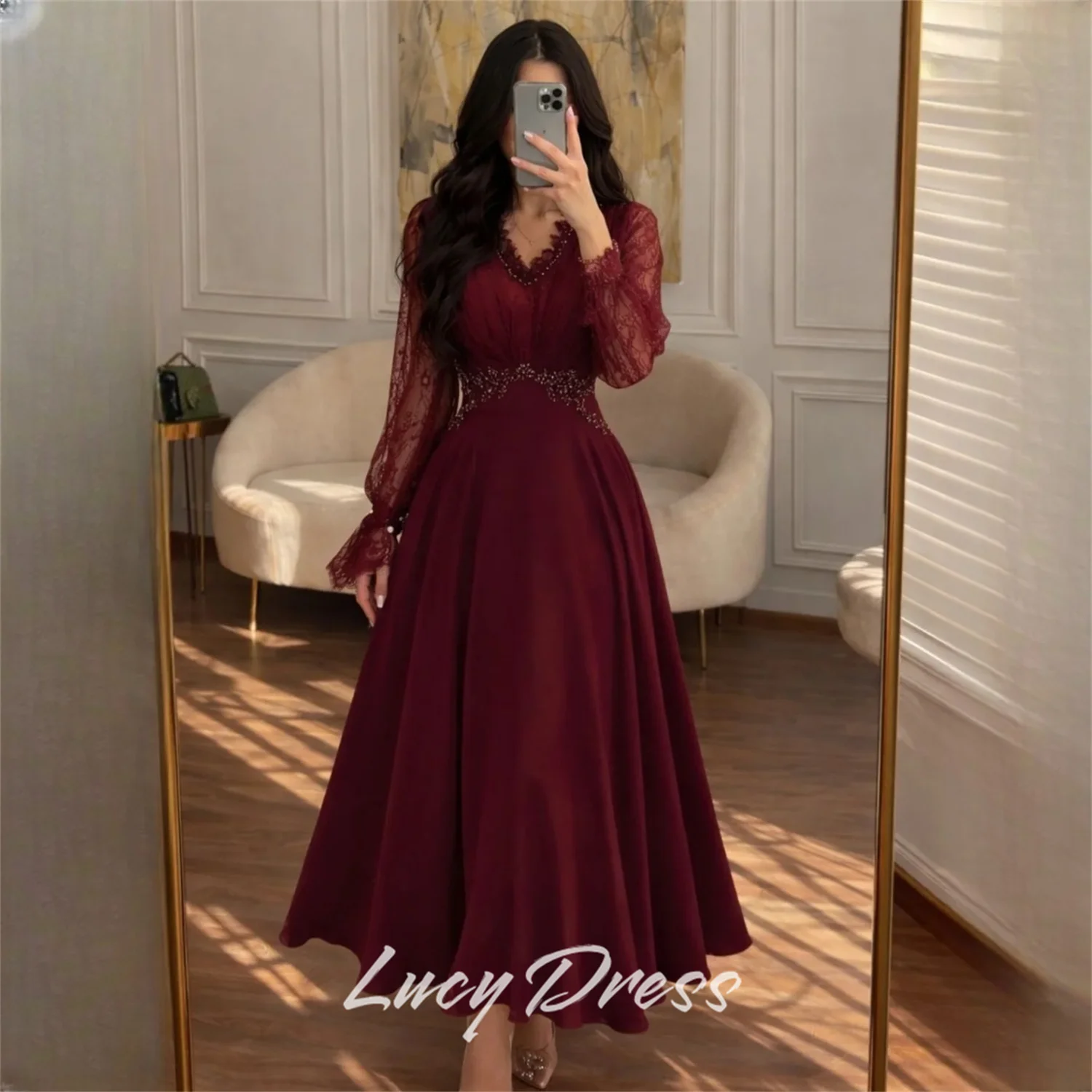 Lucy Chiffon V-Neck Burgundy A-Line Evening Dress 2026 Full Floor-Length Prom Dress Elegant Formal Evening Gown Customized
Lucy Chiffon V-Neck Burgundy A-Line Evening Dress 2026 Full Floor-Length Prom Dress Elegant Formal Evening Gown Customized