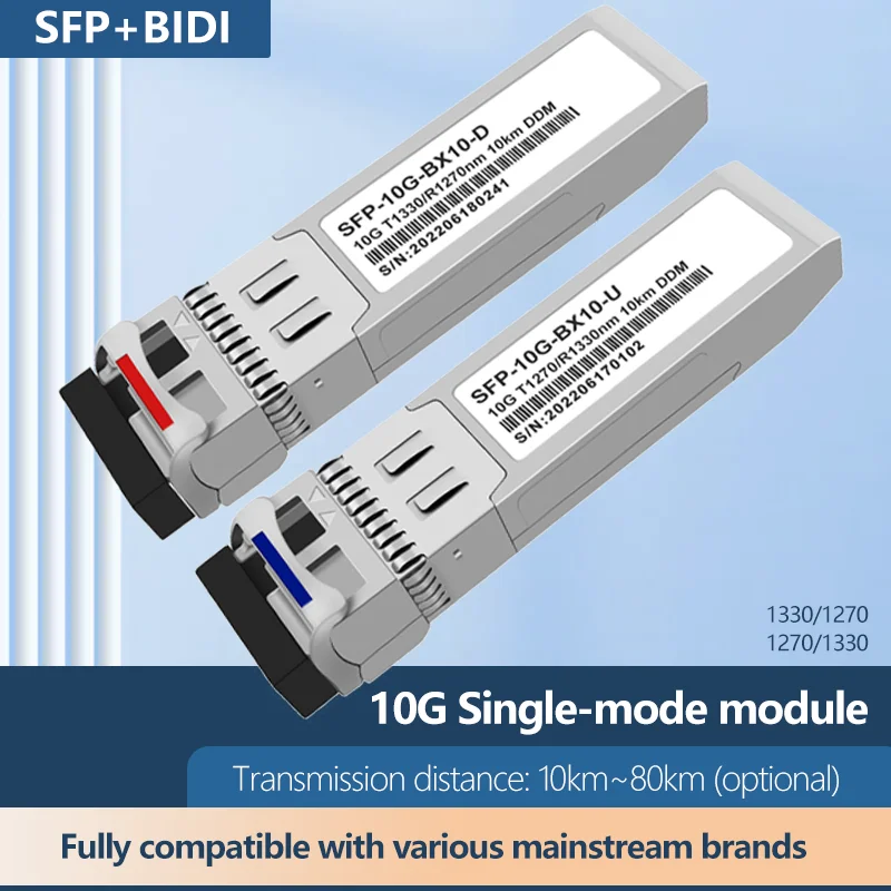 10G SFP+ BIDI 10~80km 1270nm 1330nm SMF LC Optical Transceiver Module Compatible with Cisco Mikrotik Mellanox Switch
10G SFP+ BIDI 10~80km 1270nm 1330nm SMF LC Optical Transceiver Module Compatible with Cisco Mikrotik Mellanox Switch