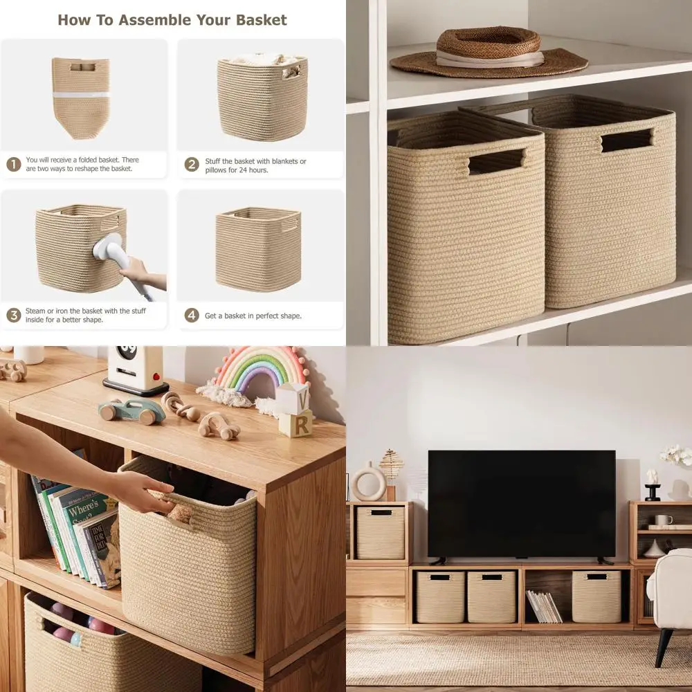 Set of 4, 12 Cotton Rope Storage Baskets for Organizing, Shelves, Toys, Books, Cube Bins with Handles, Brown
Set of 4, 12 Cotton Rope Storage Baskets for Organizing, Shelves, Toys, Books, Cube Bins with Handles, Brown