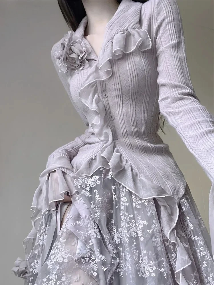 Women's Clothing 3D Floral Knitted Cardigan High Waist A-line Embroidery Skirt Outfits Fashion Korean Sweet Suit 2 Piece Sets
Women's Clothing 3D Floral Knitted Cardigan High Waist A-line Embroidery Skirt Outfits Fashion Korean Sweet Suit 2 Piece Sets