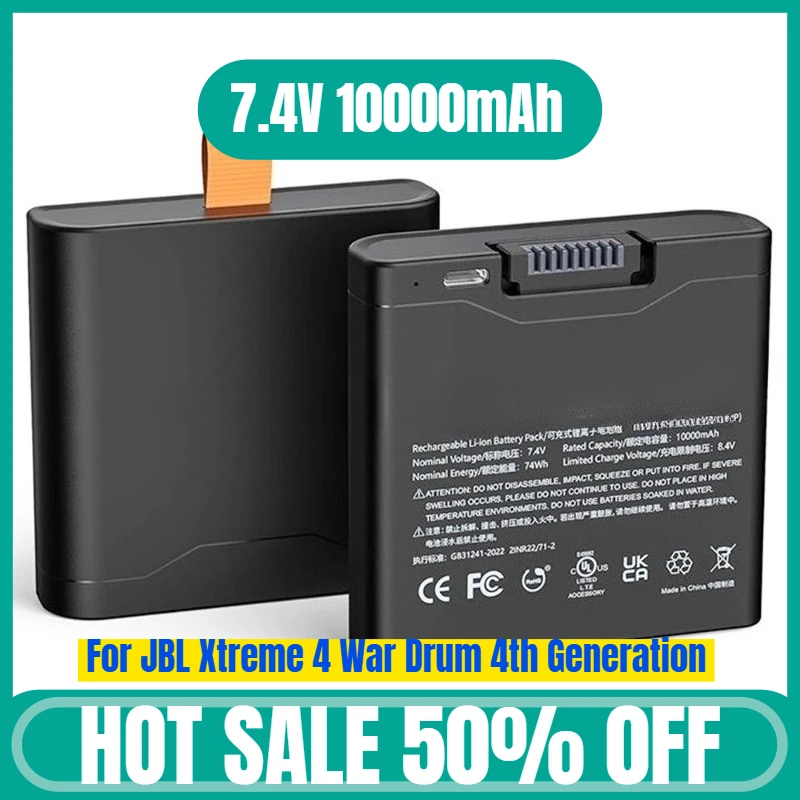 7.4V 10000mAh for JBL Xtreme 4 War Drum 4th Generation Bluetooth Speaker Battery with Type-C Charging Port
7.4V 10000mAh for JBL Xtreme 4 War Drum 4th Generation Bluetooth Speaker Battery with Type-C Charging Port
