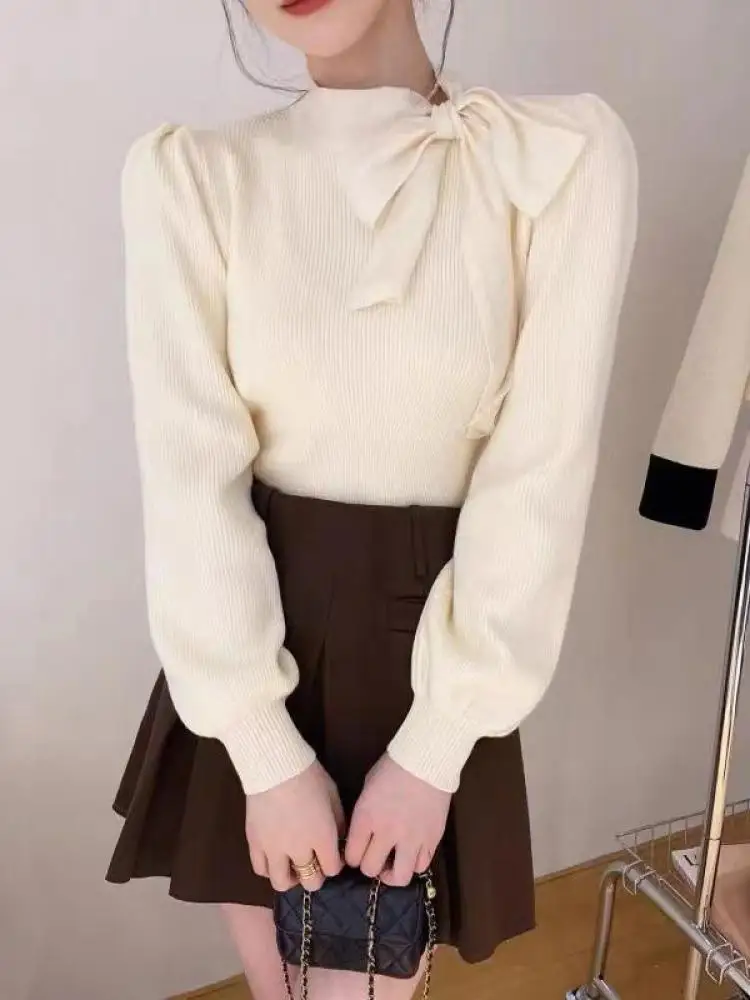 Autumn Winter Women Elegant Patchwork Bow Collar Sweater Korean Chic Slim Knitted Long Sleeve Office Lady Pullover Tops Vintage
Autumn Winter Women Elegant Patchwork Bow Collar Sweater Korean Chic Slim Knitted Long Sleeve Office Lady Pullover Tops Vintage