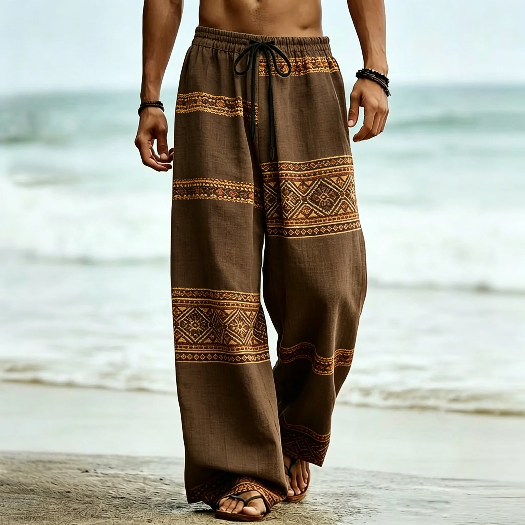 Men's Boho Tribal Geometric Striped Drawstring Wide Leg Pants, Casual Loose Trousers for Spring Summer Beach & Daily Wear
Men's Boho Tribal Geometric Striped Drawstring Wide Leg Pants, Casual Loose Trousers for Spring Summer Beach & Daily Wear