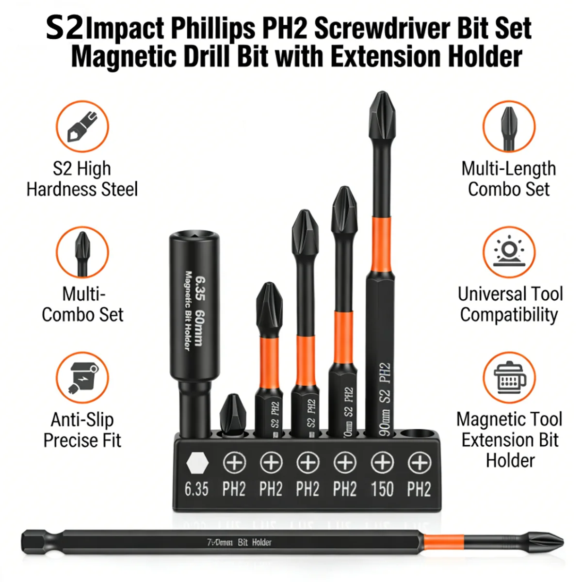 Anti Slip bits Magnetic Screwdriver bit Set S2 Chromium Molybdenum Steel Impact Resistance Bits 7Pcs Suitable for Electric Drill
Anti Slip bits Magnetic Screwdriver bit Set S2 Chromium Molybdenum Steel Impact Resistance Bits 7Pcs Suitable for Electric Drill