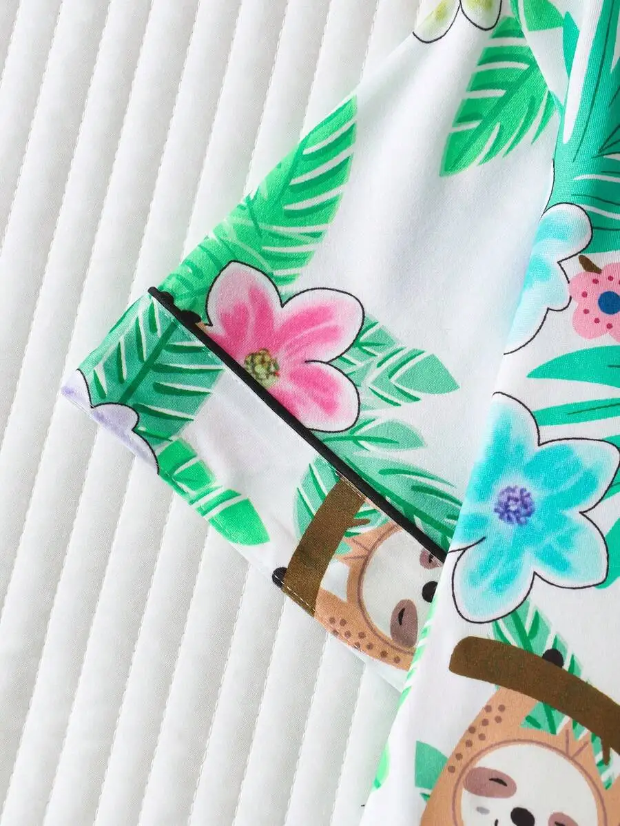2pcs Sloth Floral Print Women Pajama Set Lapel Button Short Sleeve Top Elastic Waist Shorts Sleepwear
2pcs Sloth Floral Print Women Pajama Set Lapel Button Short Sleeve Top Elastic Waist Shorts Sleepwear
