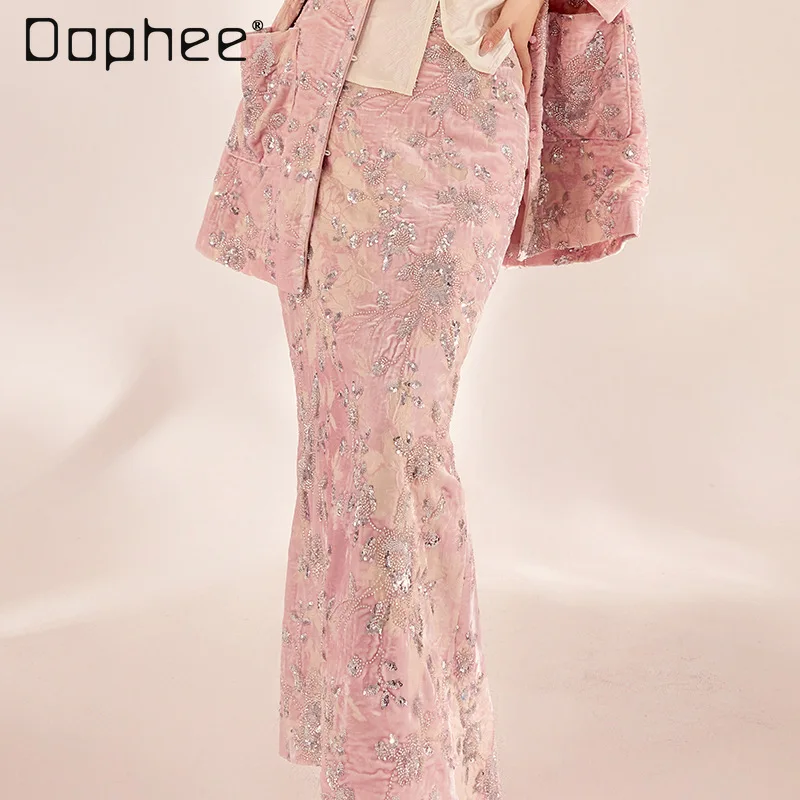 French Elegant Socialite Heavy Embroidery Sequin Long Skirt Women Spring Autumn New Chinese Fashion High Waist Slim A-line Skirt
French Elegant Socialite Heavy Embroidery Sequin Long Skirt Women Spring Autumn New Chinese Fashion High Waist Slim A-line Skirt