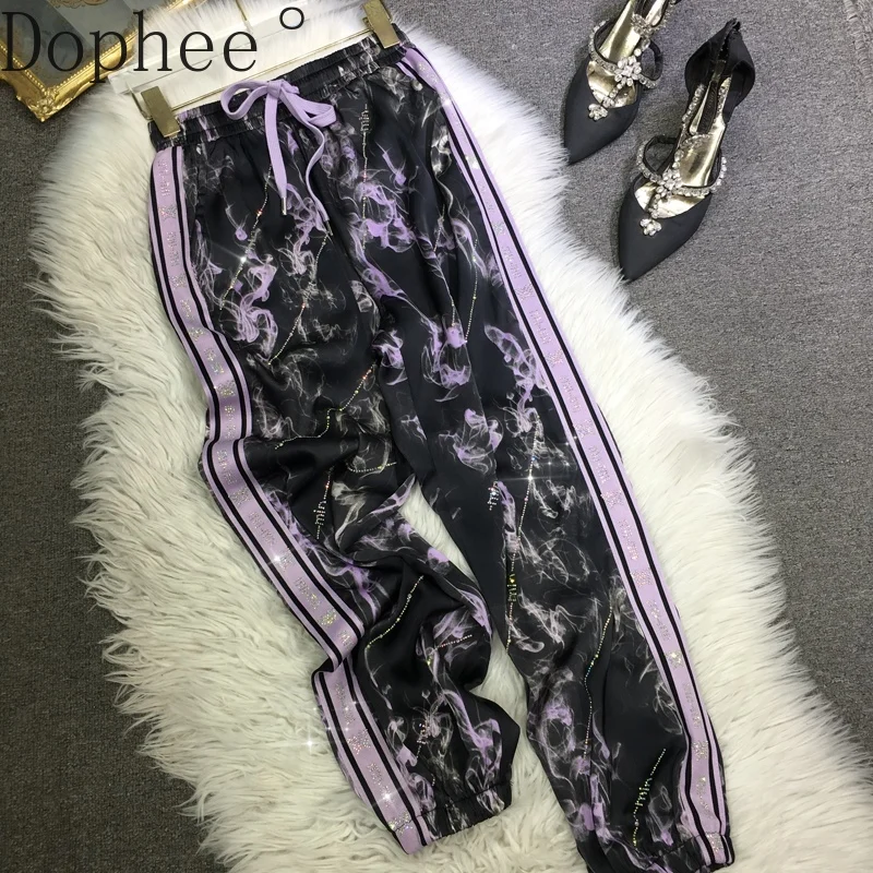 Silky Satin Cool Women Trousers All-match Summer Elastic Waist Sports Pants Trendy Hot Drilling Casual Harem Pants All-match
Silky Satin Cool Women Trousers All-match Summer Elastic Waist Sports Pants Trendy Hot Drilling Casual Harem Pants All-match