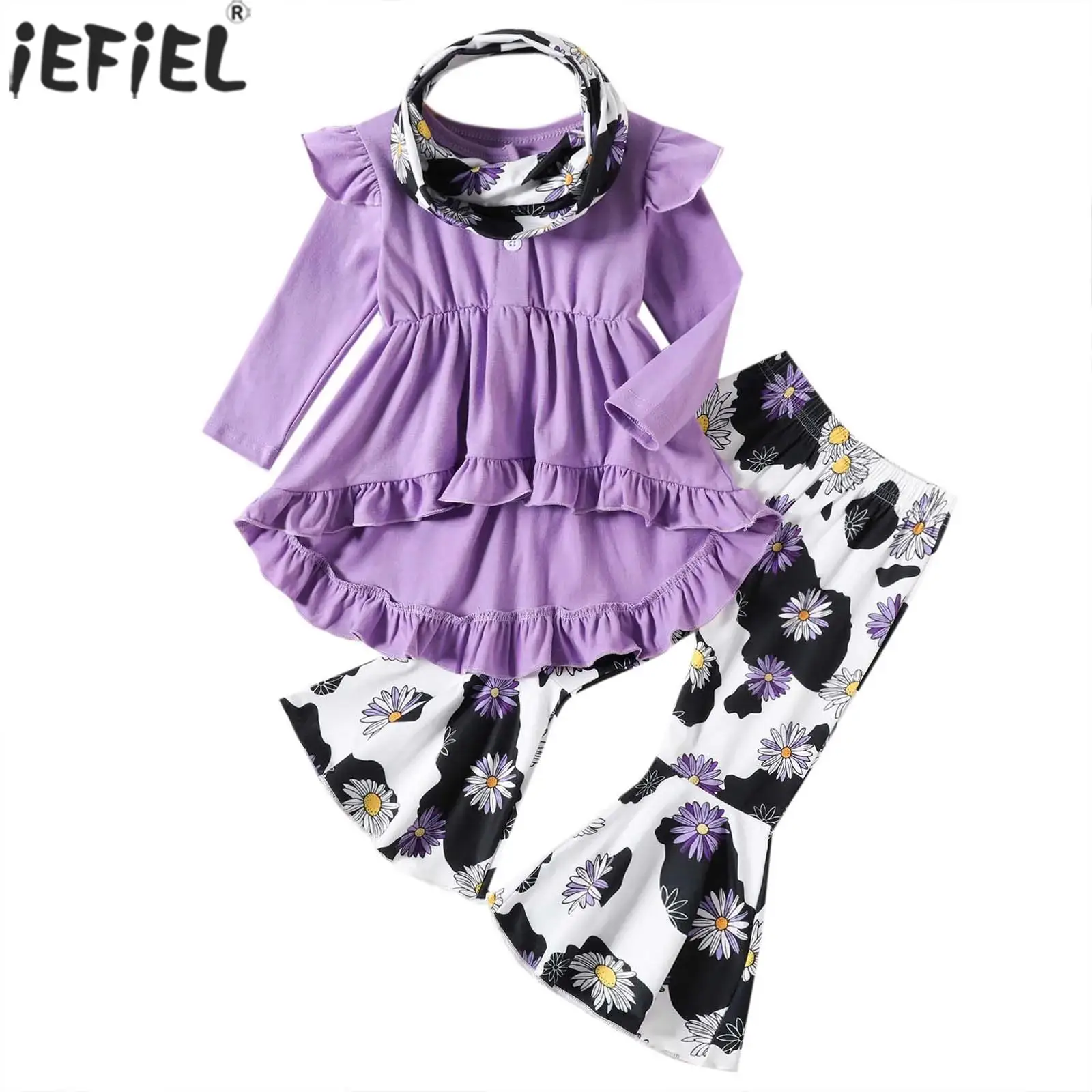 Infant Baby Girls Clothes Outfits Long Sleeve Solid Color Ruffled Tops with Printed Elastic Waistband Flared Pants Headband Set
Infant Baby Girls Clothes Outfits Long Sleeve Solid Color Ruffled Tops with Printed Elastic Waistband Flared Pants Headband Set