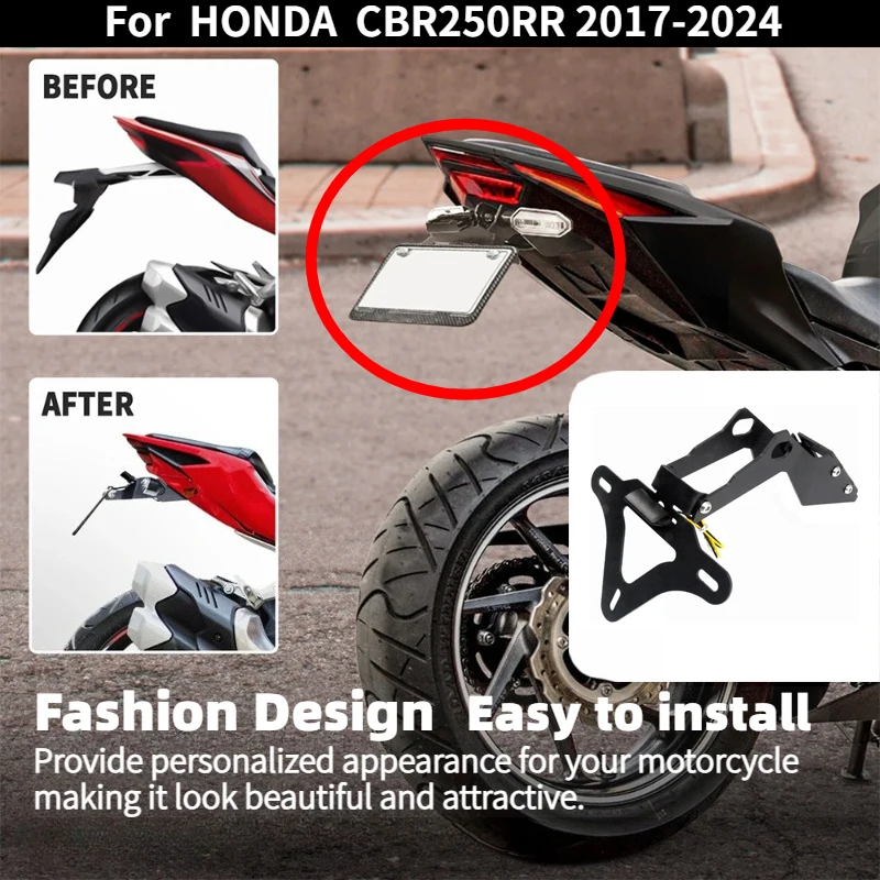 Motorcycle license plate holder long model with LED light plate for HONDA CBR 250 RR CBR250RR 2017-2024
Motorcycle license plate holder long model with LED light plate for HONDA CBR 250 RR CBR250RR 2017-2024