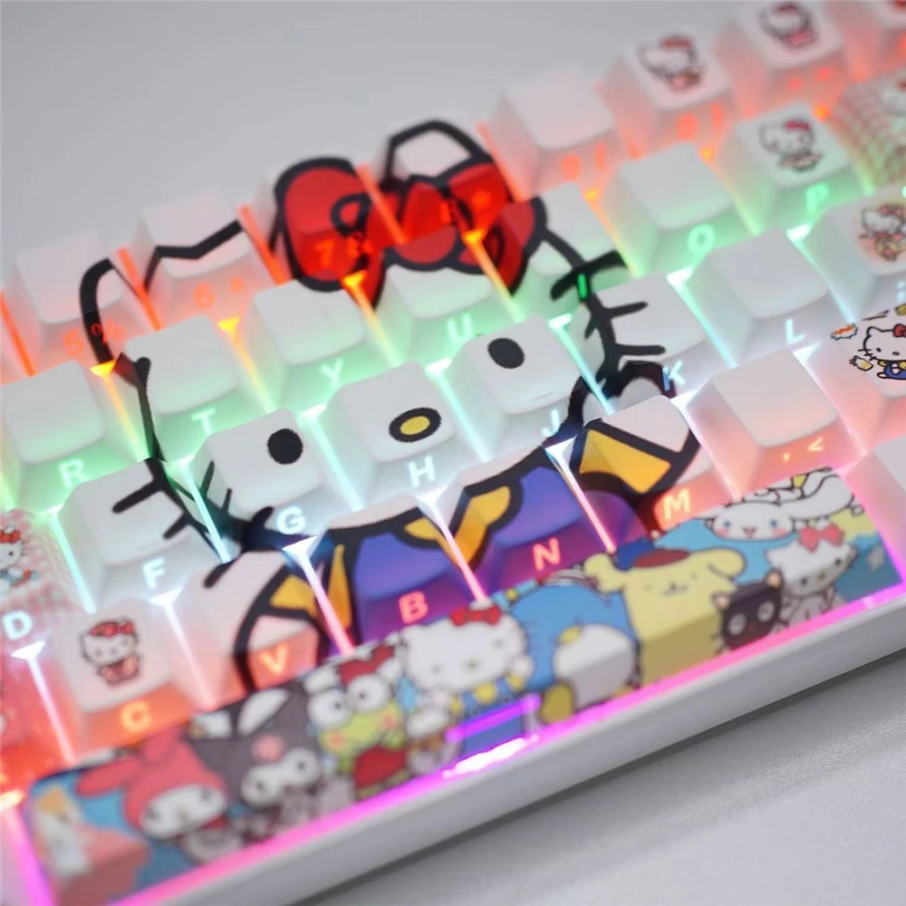 Cute Cartoon Keycap Set Hello Kitty Side-engraved Translucent DYE-SUB Key Caps Personalised Keycaps For Mechanical Keyboard
Cute Cartoon Keycap Set Hello Kitty Side-engraved Translucent DYE-SUB Key Caps Personalised Keycaps For Mechanical Keyboard