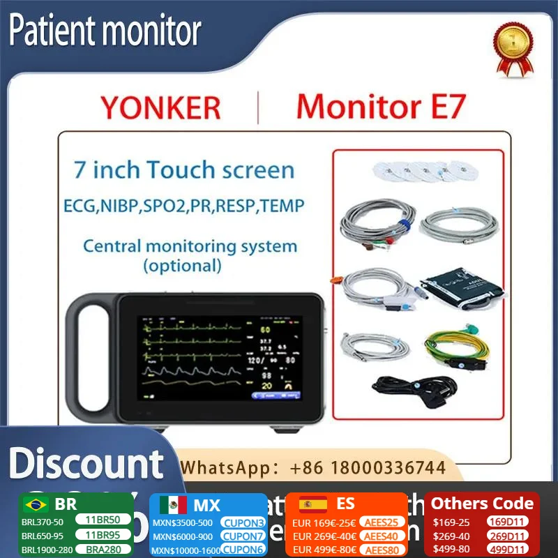 7 inch Touch screen portable 6-parameter monitor ECG/NIBP/PR/SPO2/RESP/TEMP patient monitor vital signs monitor
7 inch Touch screen portable 6-parameter monitor ECG/NIBP/PR/SPO2/RESP/TEMP patient monitor vital signs monitor