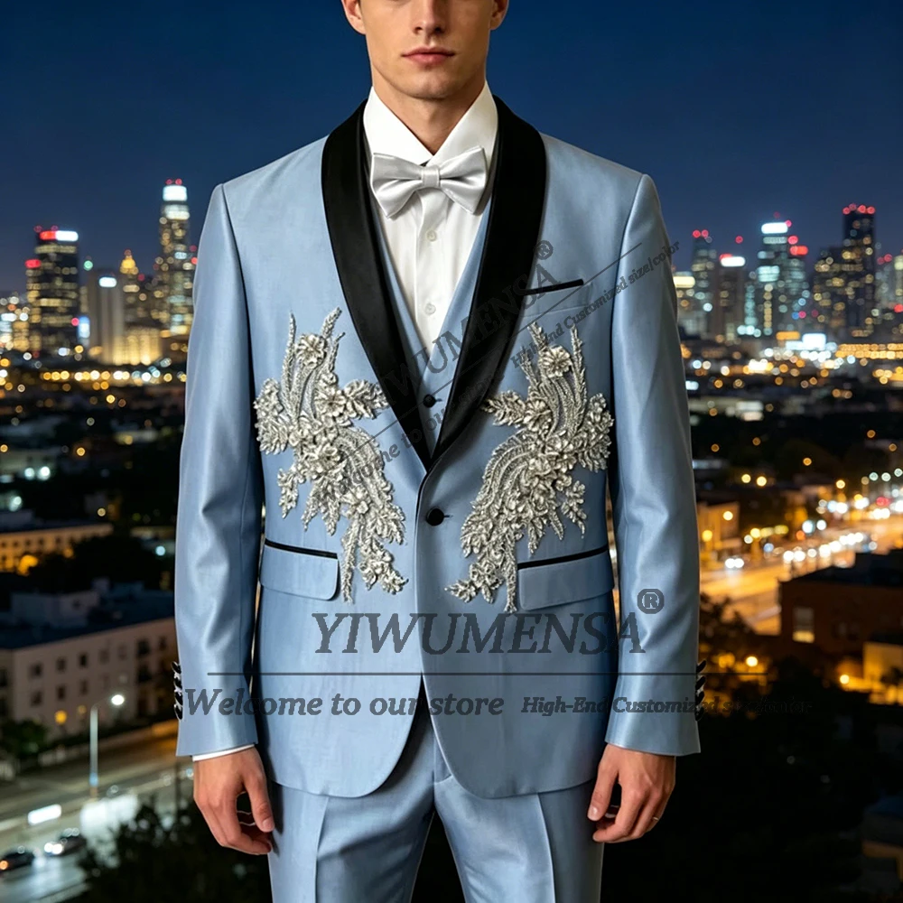 Luxurious Blue Groom Wedding Tuxedos Customized Slim Fit Shawl Lapel Men Suits Rhinestone Appliques 3 Pieces Sets Ropa Hombre
Luxurious Blue Groom Wedding Tuxedos Customized Slim Fit Shawl Lapel Men Suits Rhinestone Appliques 3 Pieces Sets Ropa Hombre