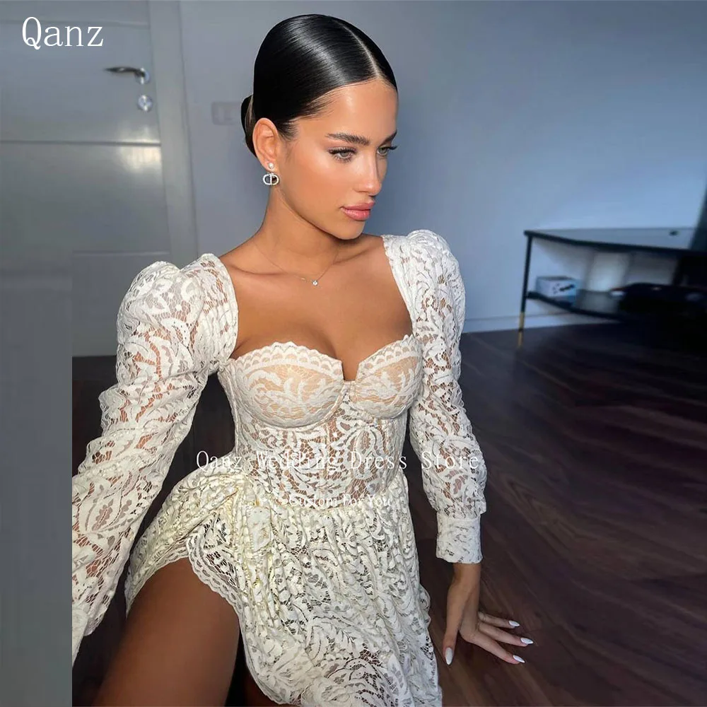 Qanz Graceful Wedding Dress Long Sleeves Lace Appliques Vestidos De Noiva Sweetheart Corset Mini Robe Chic élégante Customized
Qanz Graceful Wedding Dress Long Sleeves Lace Appliques Vestidos De Noiva Sweetheart Corset Mini Robe Chic élégante Customized