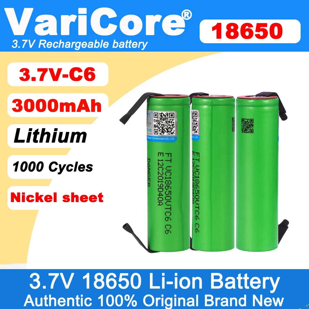 VTC6 3.7V 3000mAh 18650 Li-ion Rechargeable Battery 20A Discharge VC18650VTC6 batteries + DIY Nickel Sheets
VTC6 3.7V 3000mAh 18650 Li-ion Rechargeable Battery 20A Discharge VC18650VTC6 batteries + DIY Nickel Sheets