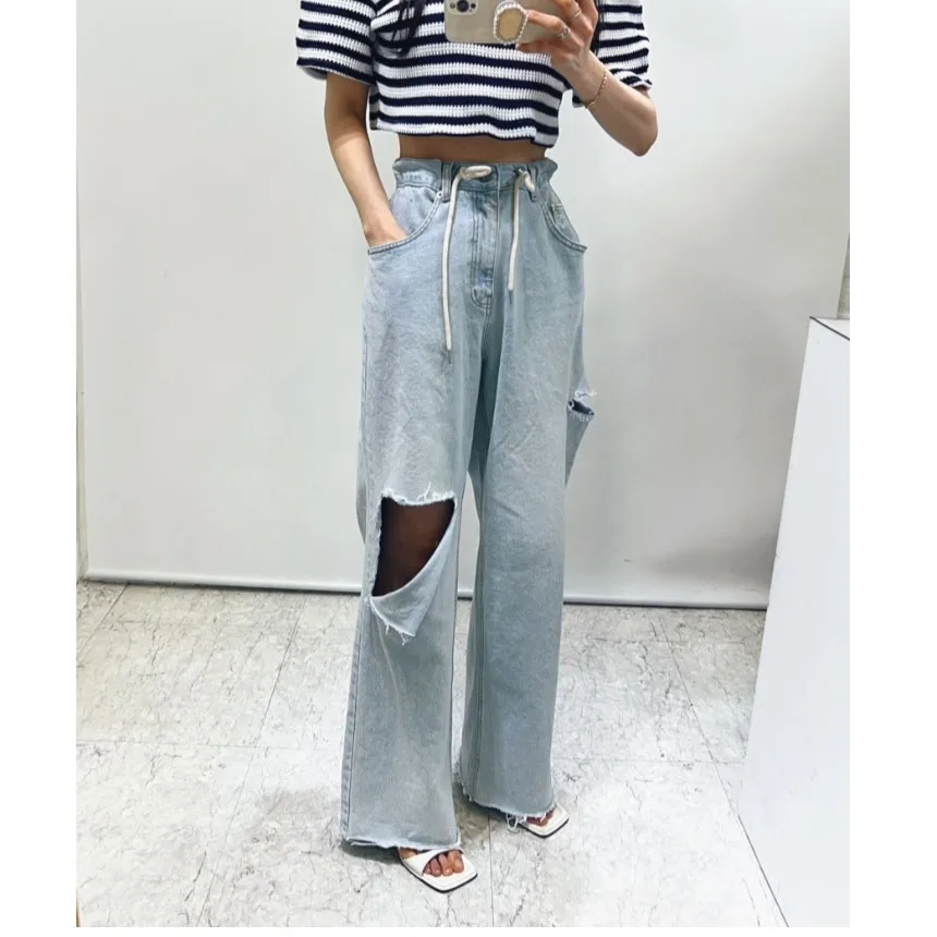 Casual High Waist Torn Waist Jeans Thin Fabric Wide Leg Pants Standard Fit Four Seasons Cotton Jeans Non-Stretch Water Washed
Casual High Waist Torn Waist Jeans Thin Fabric Wide Leg Pants Standard Fit Four Seasons Cotton Jeans Non-Stretch Water Washed