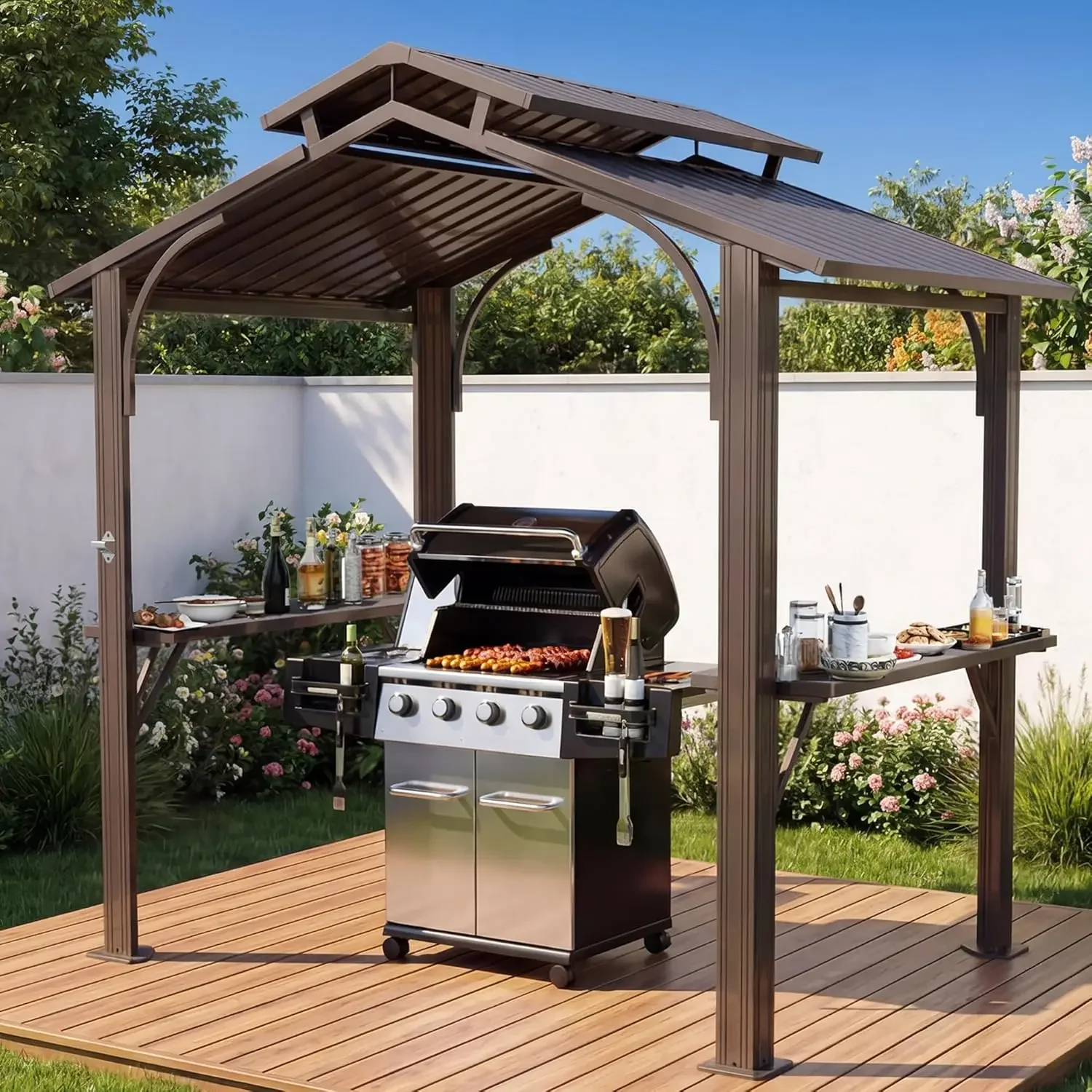 Domi Hardtop Grill Gazebo 8x5FT, Grill Canopy for Outdoor Grill w/Double Galvanized Steel Roof, 2 Side Shelves and, Custom
Domi Hardtop Grill Gazebo 8x5FT, Grill Canopy for Outdoor Grill w/Double Galvanized Steel Roof, 2 Side Shelves and, Custom