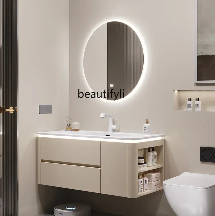 54Bathroom Cabinet Combination Cream Style Wash Basin Sink Wall Hanging Smart round Mirror WashstandSSS
54Bathroom Cabinet Combination Cream Style Wash Basin Sink Wall Hanging Smart round Mirror WashstandSSS