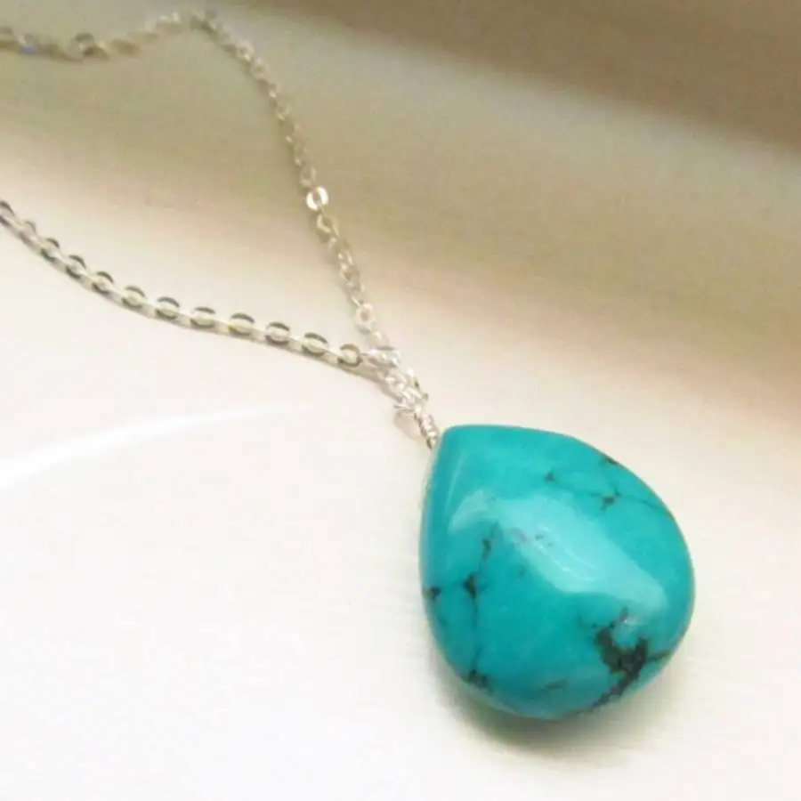 Handmade Genuine Turquoise Pear Shape Pendant Necklace Silver Tone Chain Fashion Jewelry Gift for Her
Handmade Genuine Turquoise Pear Shape Pendant Necklace Silver Tone Chain Fashion Jewelry Gift for Her