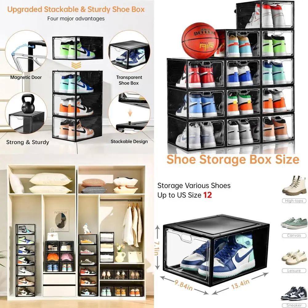 Stackable Clear Shoe Organizer Box with Magnetic Closure, Fits US Size 12, Display Shoe Storage
Stackable Clear Shoe Organizer Box with Magnetic Closure, Fits US Size 12, Display Shoe Storage
