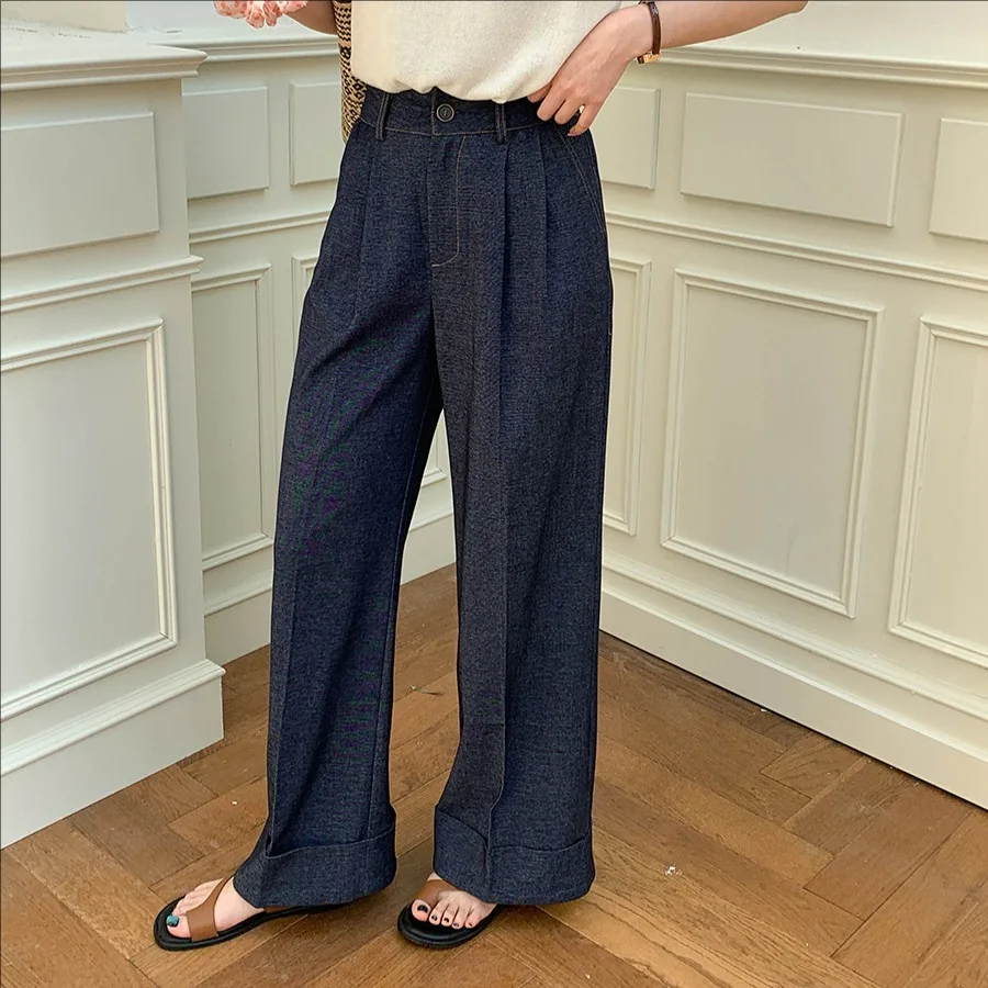 Spring new casual rolled edge wide leg jeans and high waisted pants women
Spring new casual rolled edge wide leg jeans and high waisted pants women