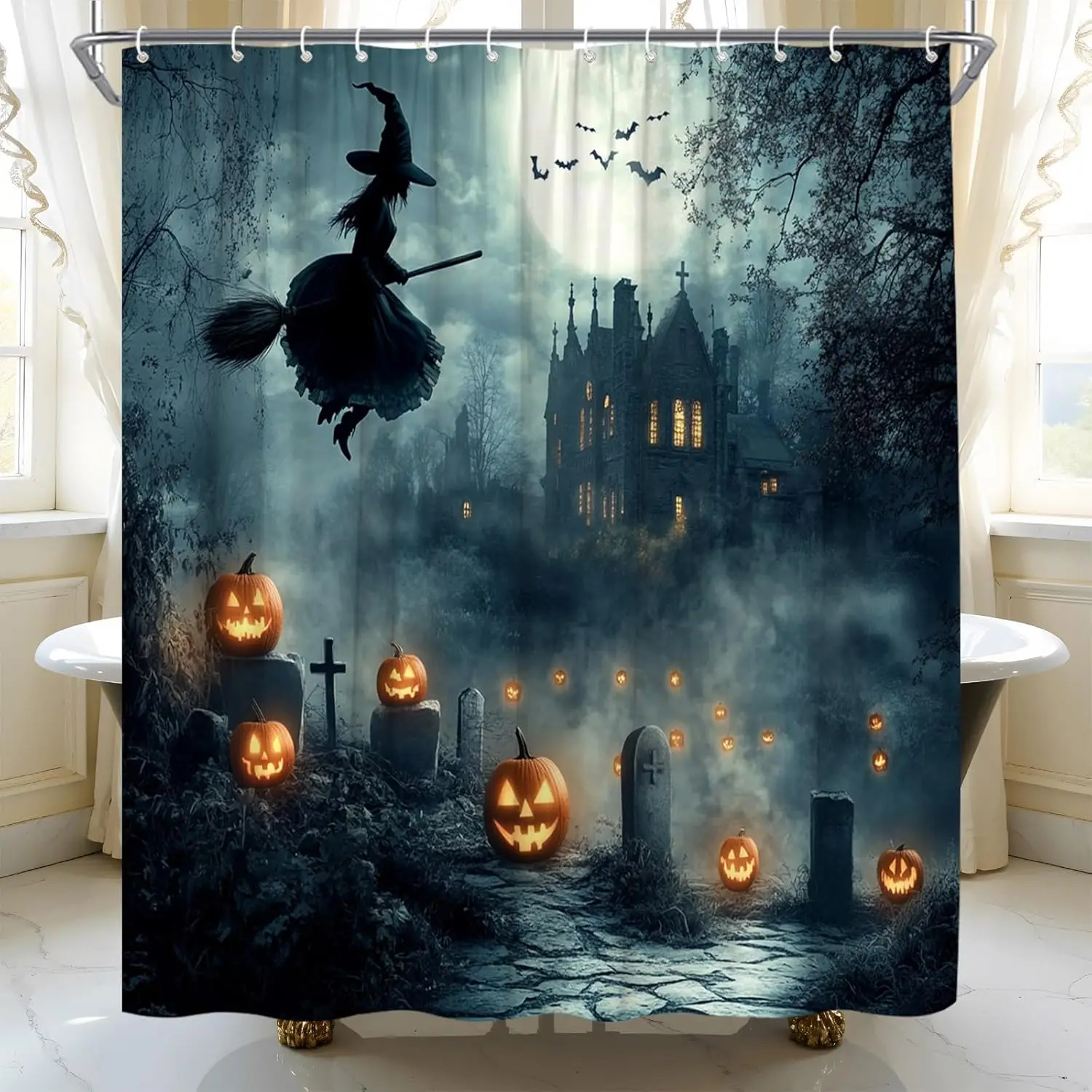 Halloween Shower Curtain Gothic Spooky Magic Witch Castle Haunted House Horror Cemetery Pumpkin Fabric Bathroom Curtain Decor
Halloween Shower Curtain Gothic Spooky Magic Witch Castle Haunted House Horror Cemetery Pumpkin Fabric Bathroom Curtain Decor