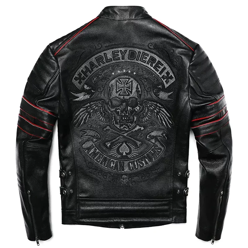 Black Spring Leather Jacket Men Punk Style Plus Size 6XL Genuine Natural Cowhide Slim Fit Skulls Embroidery Leather Coat
Black Spring Leather Jacket Men Punk Style Plus Size 6XL Genuine Natural Cowhide Slim Fit Skulls Embroidery Leather Coat