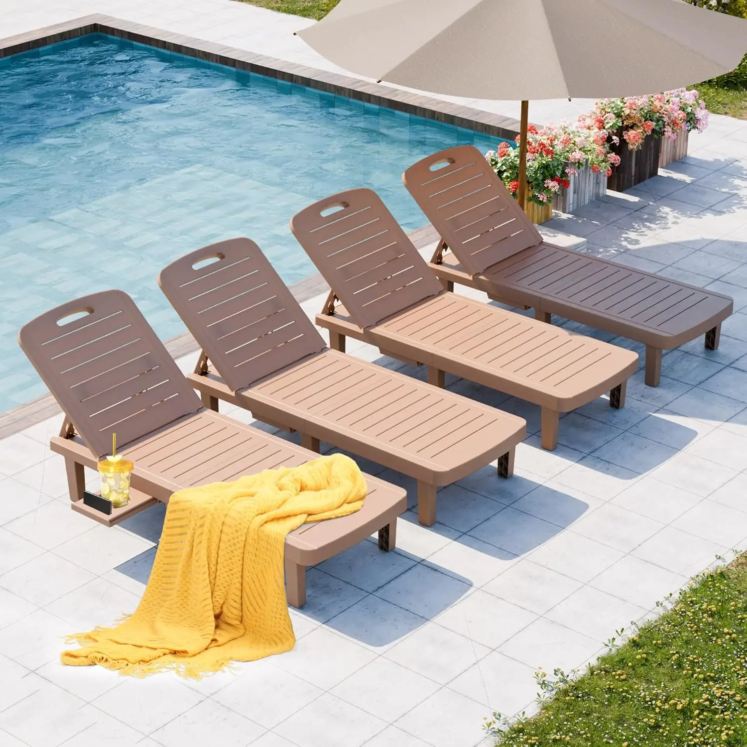 Outdoor Chaise Lounge Set of 4, Waterproof Resin Lounge Chairs for Outside w/Adjustable 5 Positions All Weather Recliner Chair f
Outdoor Chaise Lounge Set of 4, Waterproof Resin Lounge Chairs for Outside w/Adjustable 5 Positions All Weather Recliner Chair f