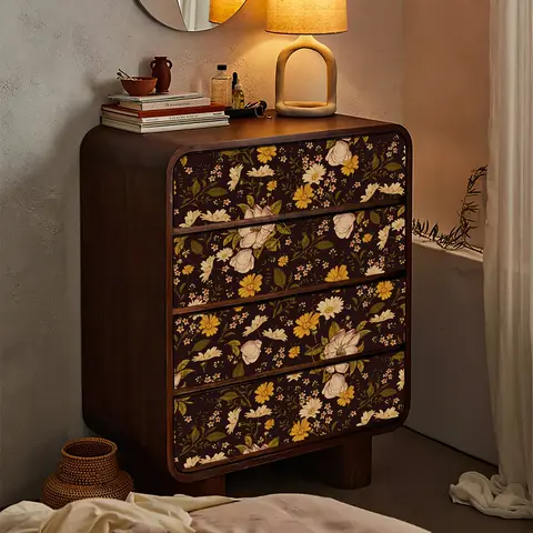 Classic Dark Chrysanthemum Floral Self-Adhesive Wallpaper Removable Peel and Stick Vinyl sticker for Living Room Bedroom Decor