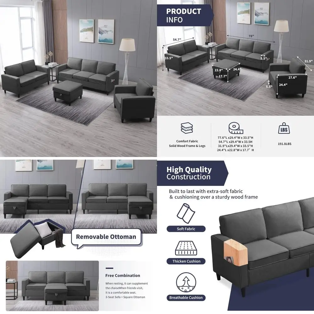 Storage Ottoman Sectional Sofa, 3-Seat Living Room Furniture Set, Modern Couches and Loveseat Combo
Storage Ottoman Sectional Sofa, 3-Seat Living Room Furniture Set, Modern Couches and Loveseat Combo