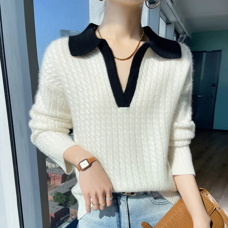 Pullover V-neck Women's 100 Wool Sweater Solid Color Knitted Fashion Simple Full Sleeve Women's Sweater Hot Selling New Product
Pullover V-neck Women's 100 Wool Sweater Solid Color Knitted Fashion Simple Full Sleeve Women's Sweater Hot Selling New Product