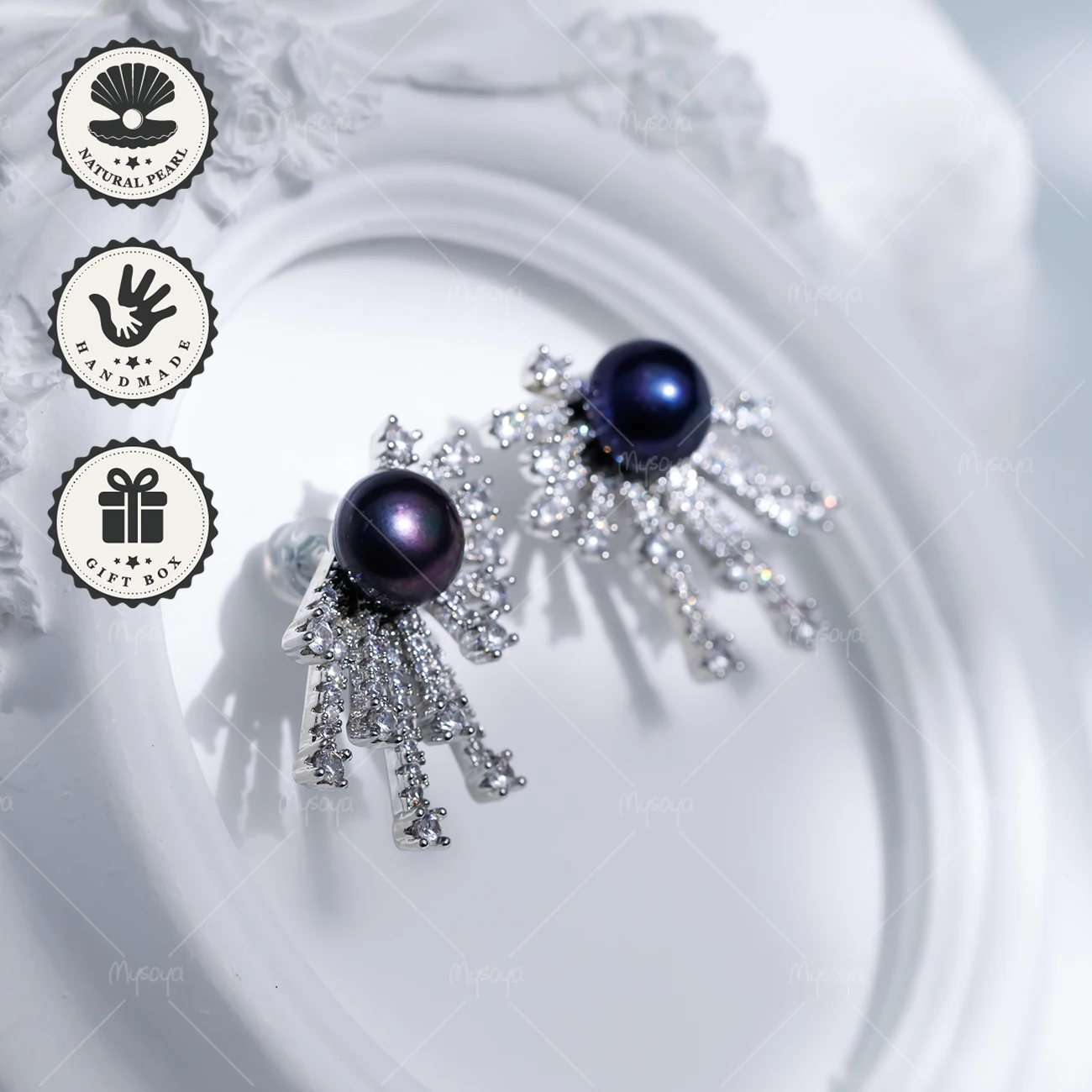 MYSOYA 8-9mm Black Freshwater Pearl Stud Earrings, Silvery Firework Design, With Gift Box, Birthday Gift, Valentine’s Day
MYSOYA 8-9mm Black Freshwater Pearl Stud Earrings, Silvery Firework Design, With Gift Box, Birthday Gift, Valentine’s Day