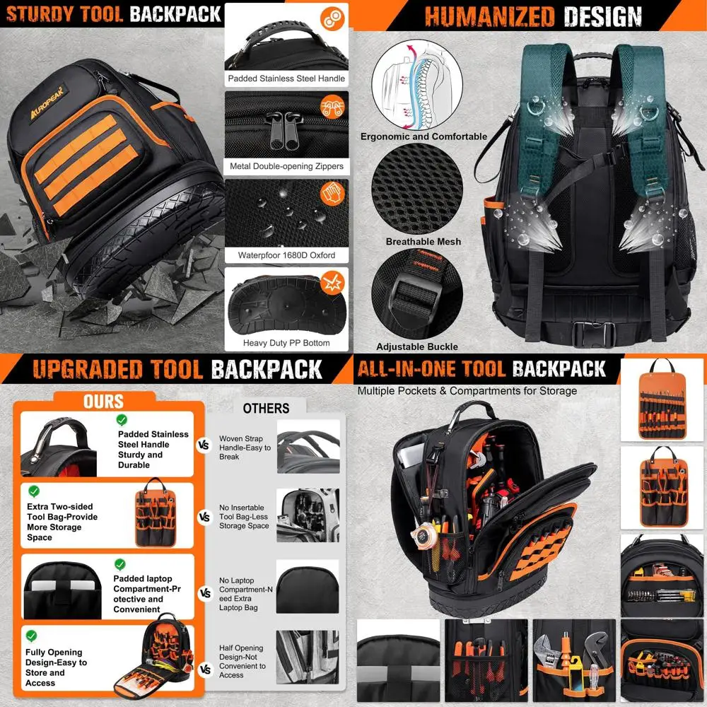 Heavy-Duty 96-Pocket HVAC & Electrician Backpack, Large Tool Bag with Laptop Compartment and Molded Base for Men & Women in Cons
Heavy-Duty 96-Pocket HVAC & Electrician Backpack, Large Tool Bag with Laptop Compartment and Molded Base for Men & Women in Cons