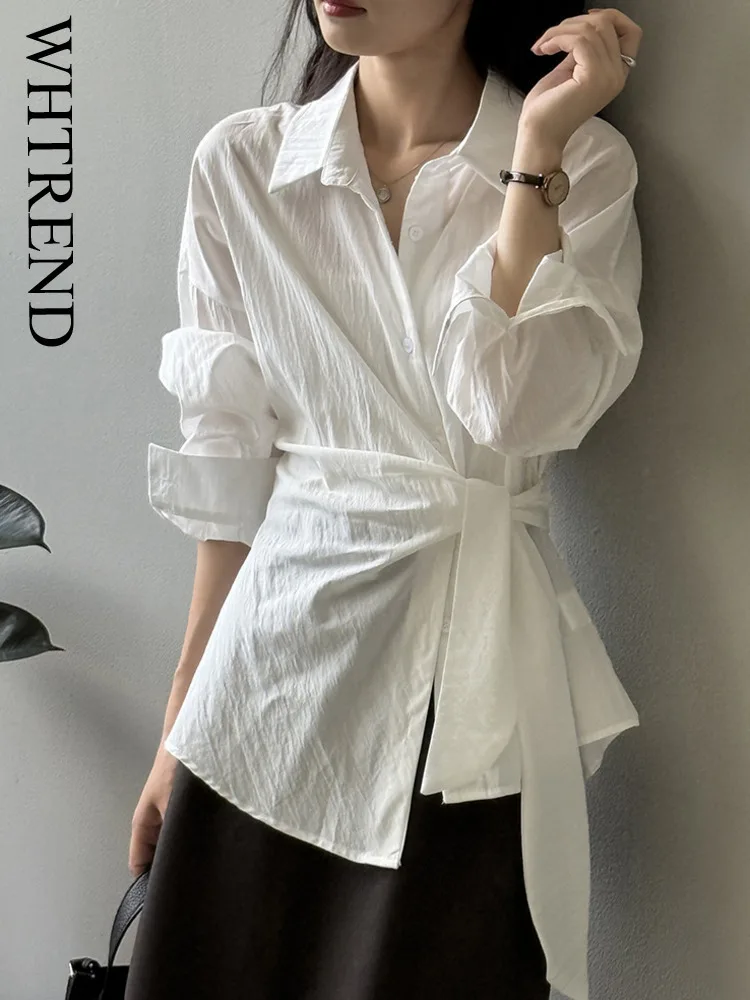 WHTREND Cotton Tie Waist Shirt For Women Autumn Turn-Down Collar Single-Breasted Chic Blouses WH1214
WHTREND Cotton Tie Waist Shirt For Women Autumn Turn-Down Collar Single-Breasted Chic Blouses WH1214
