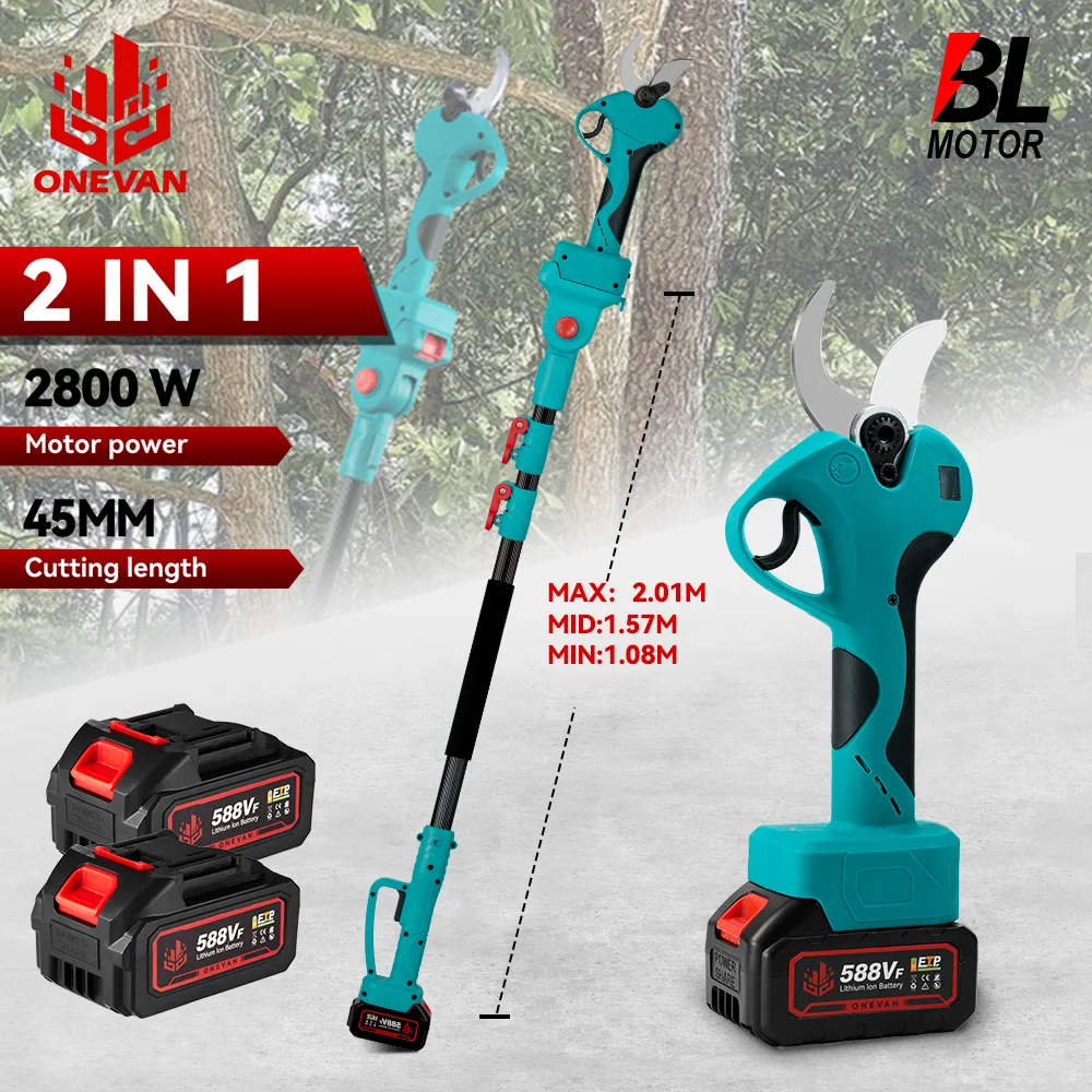 ONEVAN 45MM Cutting Brushless High Branch Scissor Electric Long Reach Pole Cordless Pruner Lithium Pruning Shears
ONEVAN 45MM Cutting Brushless High Branch Scissor Electric Long Reach Pole Cordless Pruner Lithium Pruning Shears