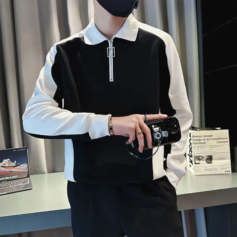 Korean Polo-Neck Zipper T-shirts Spring Autumn Contrasting Colors Men's Clothing Fashion Spliced Long Sleeve Basic Polo Shirts
Korean Polo-Neck Zipper T-shirts Spring Autumn Contrasting Colors Men's Clothing Fashion Spliced Long Sleeve Basic Polo Shirts
