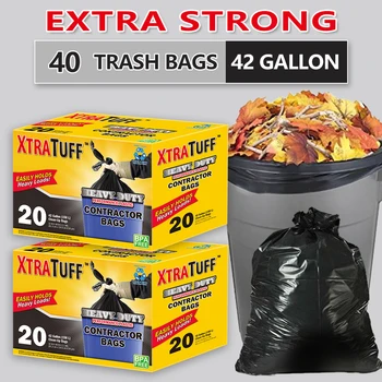 Xtratuff Large Trash Bags 42 Gallon Trash Bag 40 Count Garbage Bags BPA FREE Strong Rubbish Bag Black Industrial Garbage Trash