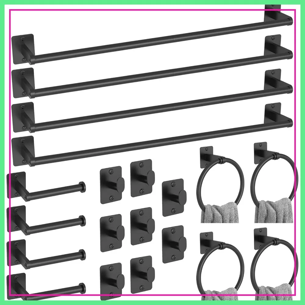 20-Piece Black Bathroom Hardware Set, 24-Inch Towel Bar, Hooks & Toilet Paper Holder, Wall Mounted
20-Piece Black Bathroom Hardware Set, 24-Inch Towel Bar, Hooks & Toilet Paper Holder, Wall Mounted