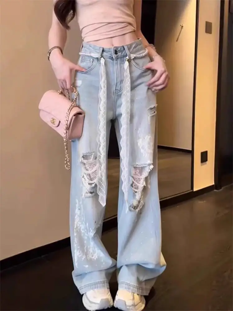 plus Size Women's Korean Sle Lace Detail Straight Leg Jeans Summer Faionable Loose Wide Leg Pants Casual High Waist
plus Size Women's Korean Sle Lace Detail Straight Leg Jeans Summer Faionable Loose Wide Leg Pants Casual High Waist