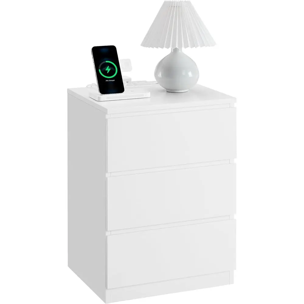 Modern Bedside Table with Charging Station, 2 AC Outlets, 2 USB Ports, 3 Drawers, Ergonomic Design, Cloud White, 13.8 x 15.7 x 2
Modern Bedside Table with Charging Station, 2 AC Outlets, 2 USB Ports, 3 Drawers, Ergonomic Design, Cloud White, 13.8 x 15.7 x 2
