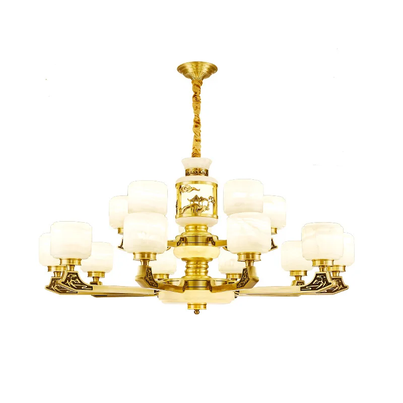 New Chinese all-copper natural jade chandelier living room dining room Chinese style villa hall
New Chinese all-copper natural jade chandelier living room dining room Chinese style villa hall