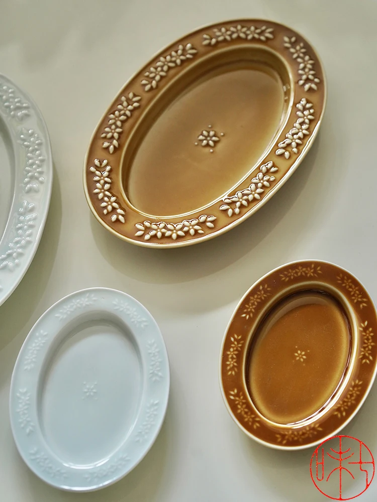 Japanese Style Ceramic Dining Utensils 3D Relief Printing Oval Tray Dish Cute Floral Pattern Multifunctional Plate
Japanese Style Ceramic Dining Utensils 3D Relief Printing Oval Tray Dish Cute Floral Pattern Multifunctional Plate