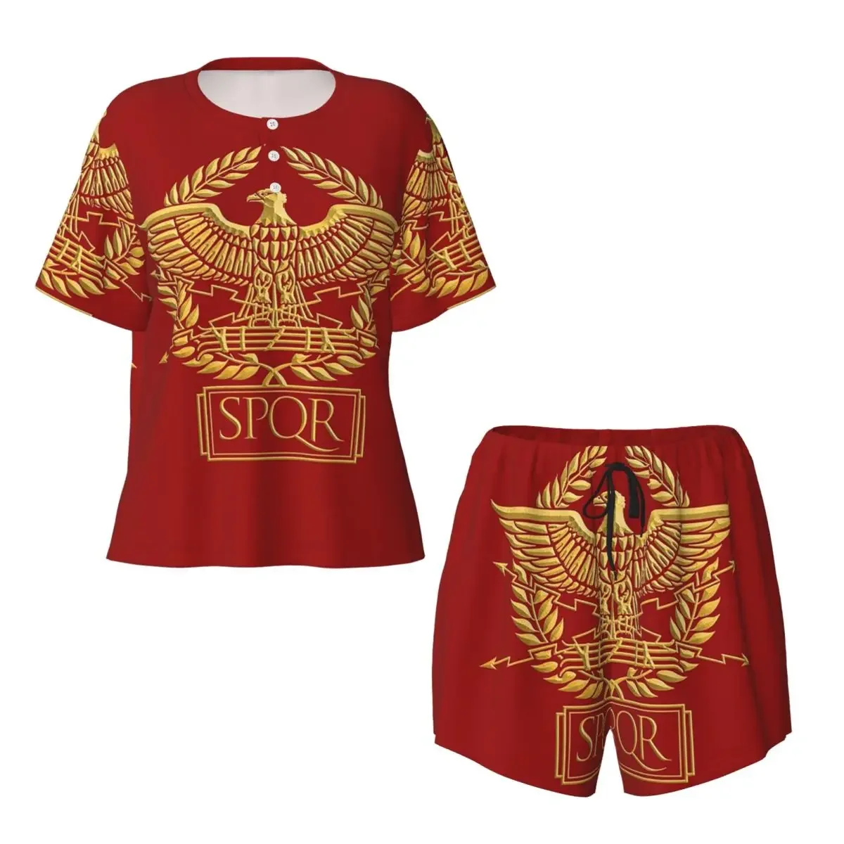 Gold Roman Aquila Eagle SPQR Round Neck Short Sleeves Nightdress for Sleeping Sleepshirts Women Soft Pajama Set Short Pants
Gold Roman Aquila Eagle SPQR Round Neck Short Sleeves Nightdress for Sleeping Sleepshirts Women Soft Pajama Set Short Pants