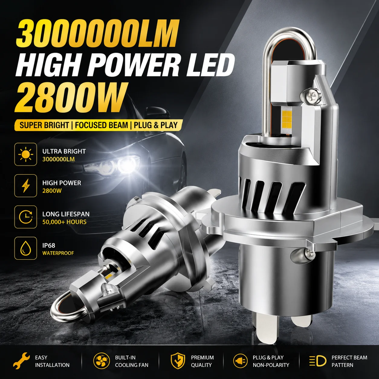 3000W Mini Wireless H7 LED Car Headlight Bulb Canbus 3500000LM Light for Car Turbo 1:1 9005 H11 led HeadLamp 6500K 12V with Fan
3000W Mini Wireless H7 LED Car Headlight Bulb Canbus 3500000LM Light for Car Turbo 1:1 9005 H11 led HeadLamp 6500K 12V with Fan