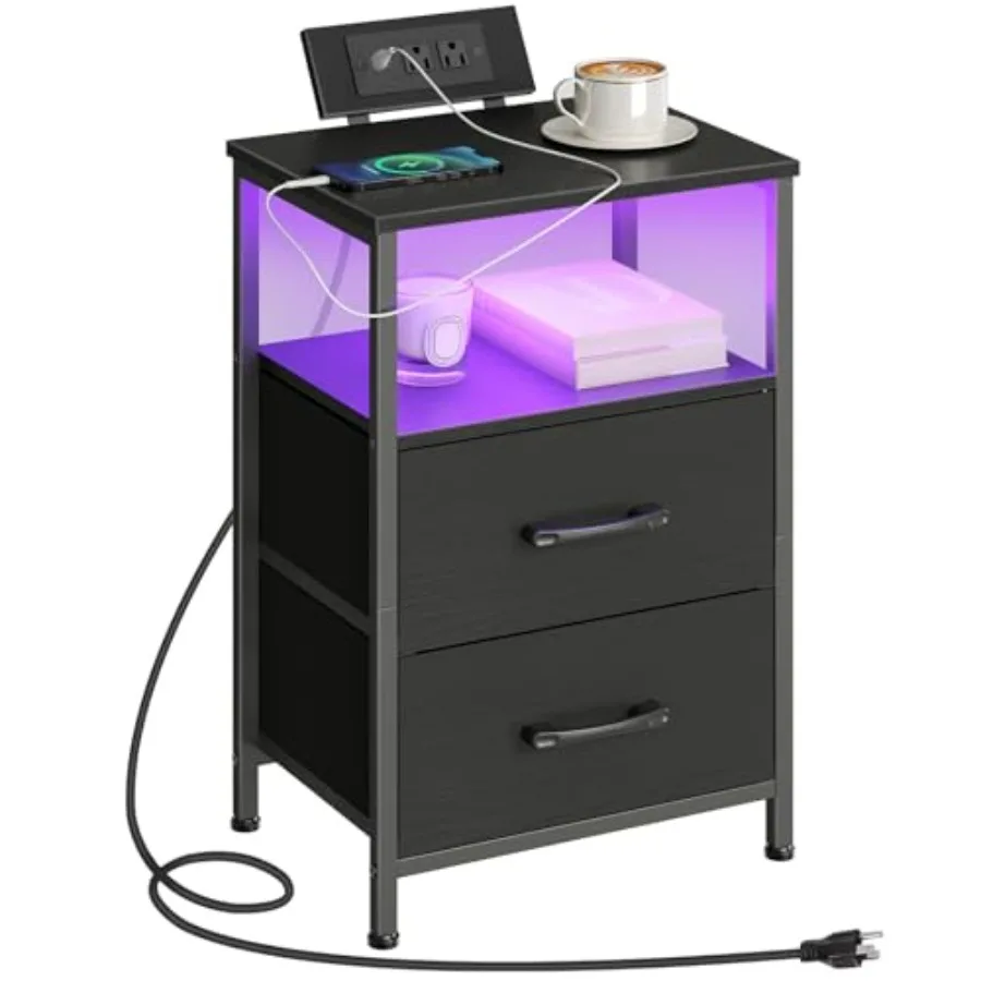 Nightstand with Charging Station Bedside Table with LED Lights and 2 Fabric Drawers End Table with 2 AC Outlets and USB Port Sm
Nightstand with Charging Station Bedside Table with LED Lights and 2 Fabric Drawers End Table with 2 AC Outlets and USB Port Sm