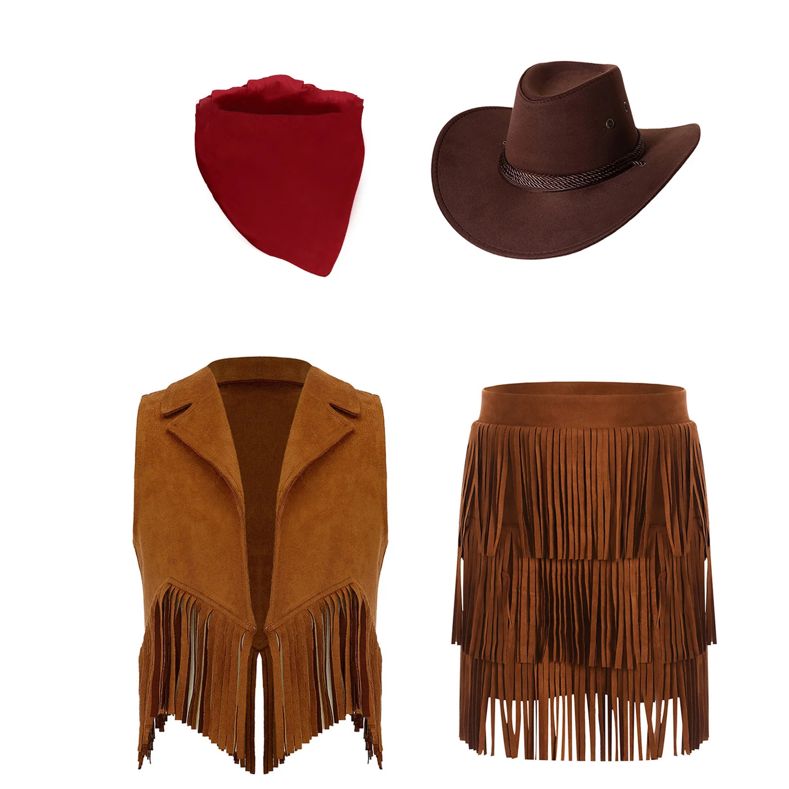 #6-16 Girl Western Cowboy Halloween Role Play Costume Fringe Vest with Tiered Tassels Skirt Bandanna And Hat Set for Festival
#6-16 Girl Western Cowboy Halloween Role Play Costume Fringe Vest with Tiered Tassels Skirt Bandanna And Hat Set for Festival