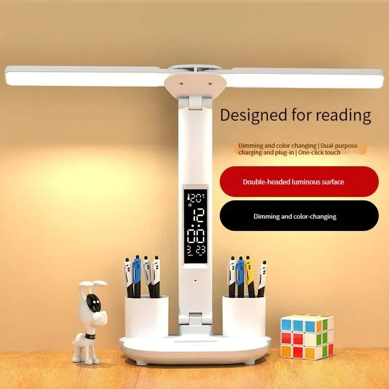 LED Clock Desk Lamp Rechargeable Plug-In Dimmable USB Desk Lamp 2Heads 180 Rotatable Foldable Eye Protection Reading Night Light
LED Clock Desk Lamp Rechargeable Plug-In Dimmable USB Desk Lamp 2Heads 180 Rotatable Foldable Eye Protection Reading Night Light