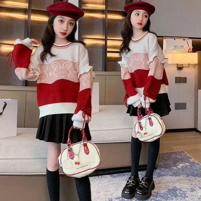 Autumn Winter Junior Girl Pullover Sweater Childrne Girl Cartoon Rabbit Contrast Knitted Tops School Girl Thicken Knitwears
Autumn Winter Junior Girl Pullover Sweater Childrne Girl Cartoon Rabbit Contrast Knitted Tops School Girl Thicken Knitwears